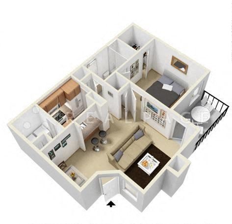One Bedroom One Bath 706 Square Feet